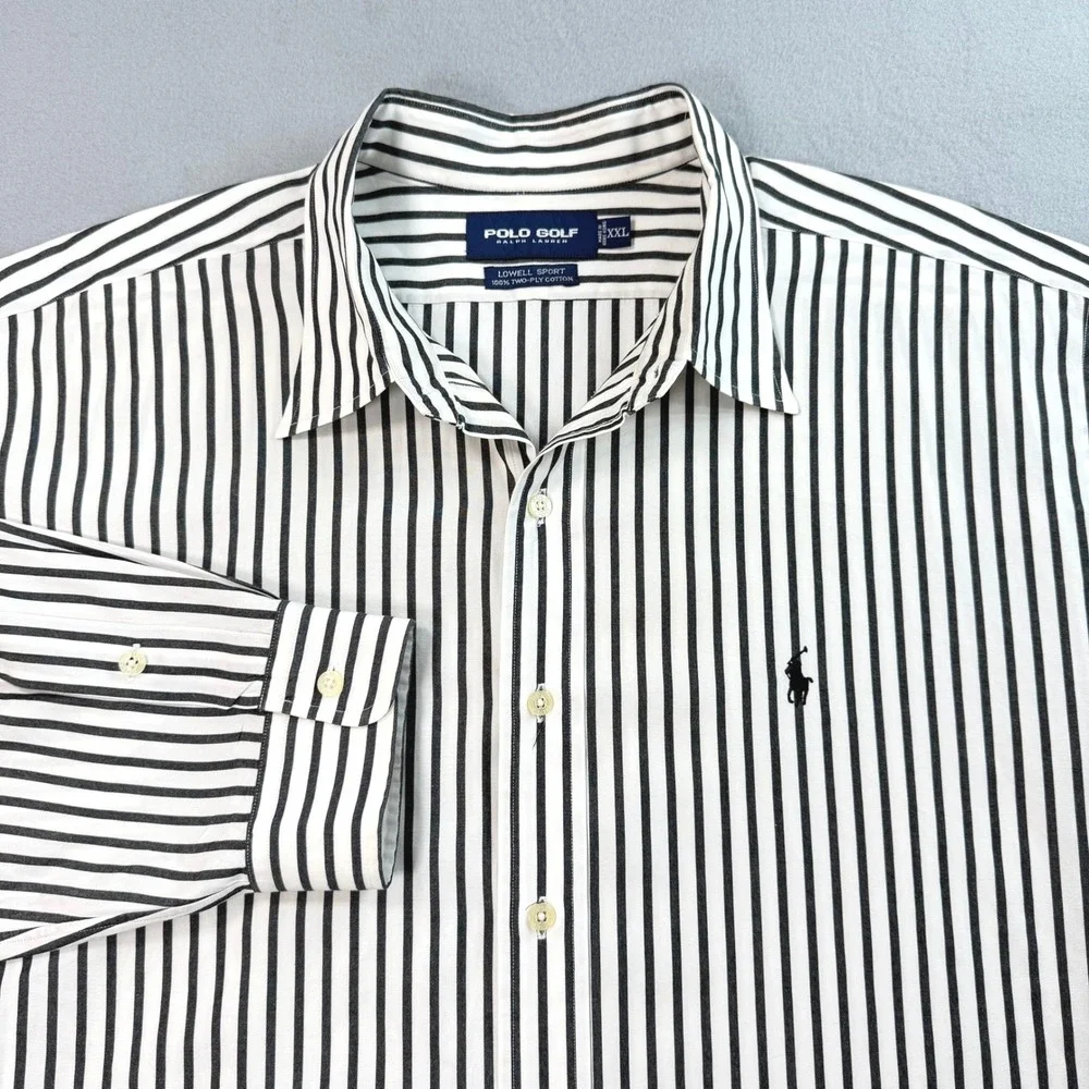 Vintage Y2K Polo Golf Ralph Lauren Men's L/S Shirt XXL Black White Lowell Sport